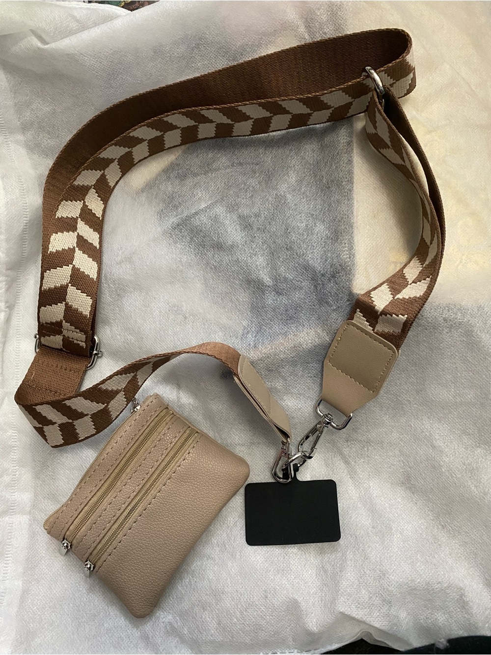 New Beige and Brown Adjustable Crossbody Strap with Coin Pouch